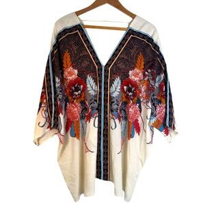 Rose & Olive Bold‎ Pattern Boho Blouse Vneck Poncho Statement Size 1X